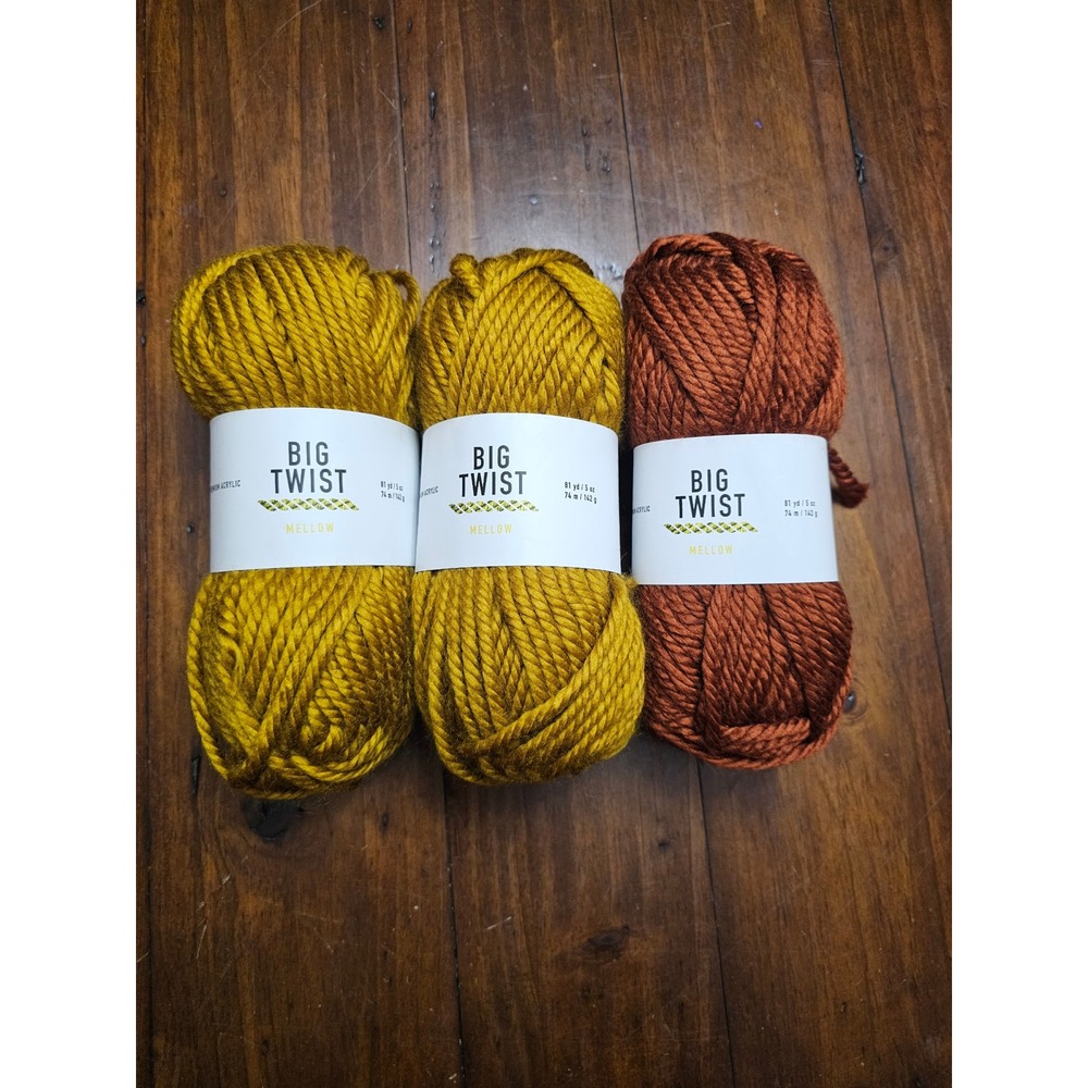 Big Twist Mellow Super Bulky Yarn 3 Skeins Mustard Rust 100% Acrylic 5oz Each